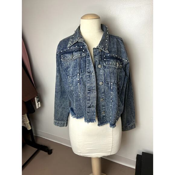 Thrill Blue Denim Jacket with Shiny Studs. Size XL NEW - Picture 1 of 12